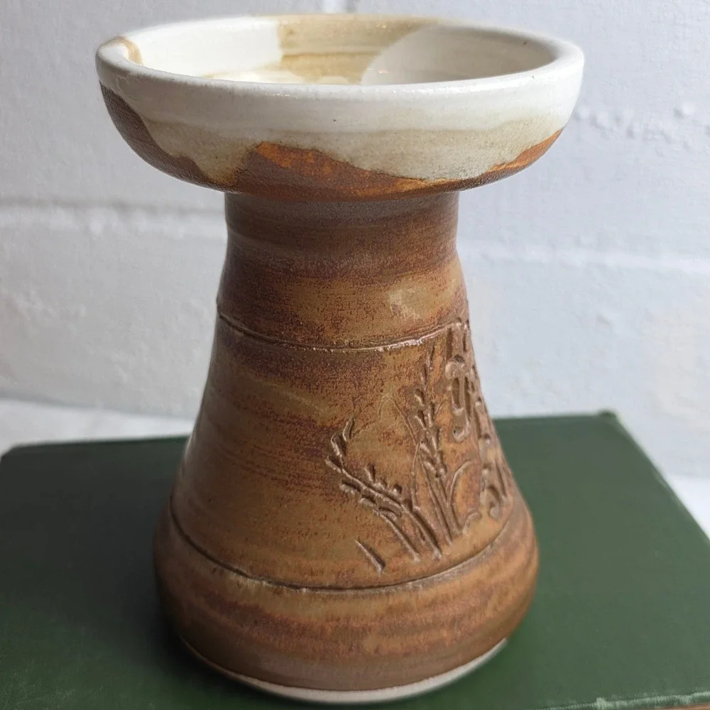 Studio Pottery Let Your Light Shine Brown Stoneware Candle Holder Fall Autumn